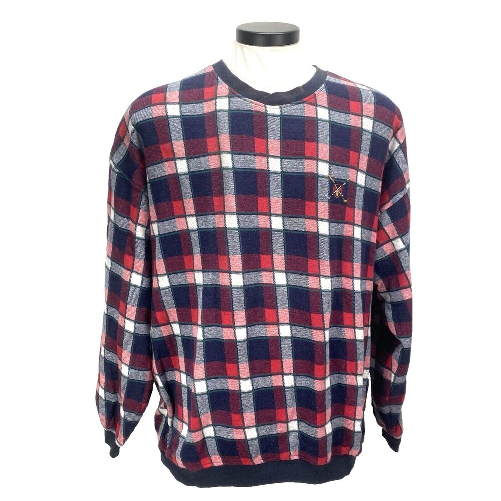 Vintage Bugle Boy Men XXL Shirt Jersey Flannel Plaid Pull-Over Long Sleeve Golf*